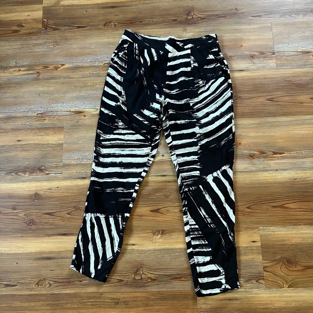 Michael Stars Women Small Black White Abstract Brushstroke Stripe Tapered Pants